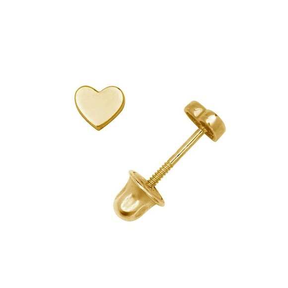 14K Solid Gold Tiny 4mm Heart Stud Love Screw Back Earrings Mini Heart Studs - Picture 1 of 4
